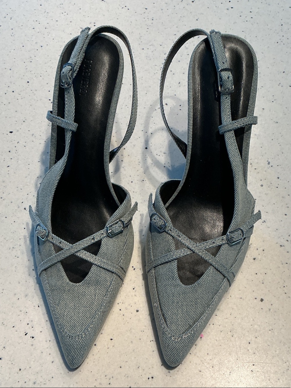 Forever 21 Gray Denim Pointed Slingback Heels